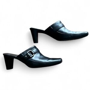 Black leather slide heel
